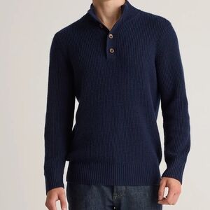 Quince Men Mongolian Cashmere Waffle Quarter Button Sweater Navy Top, Sz XL. NWT